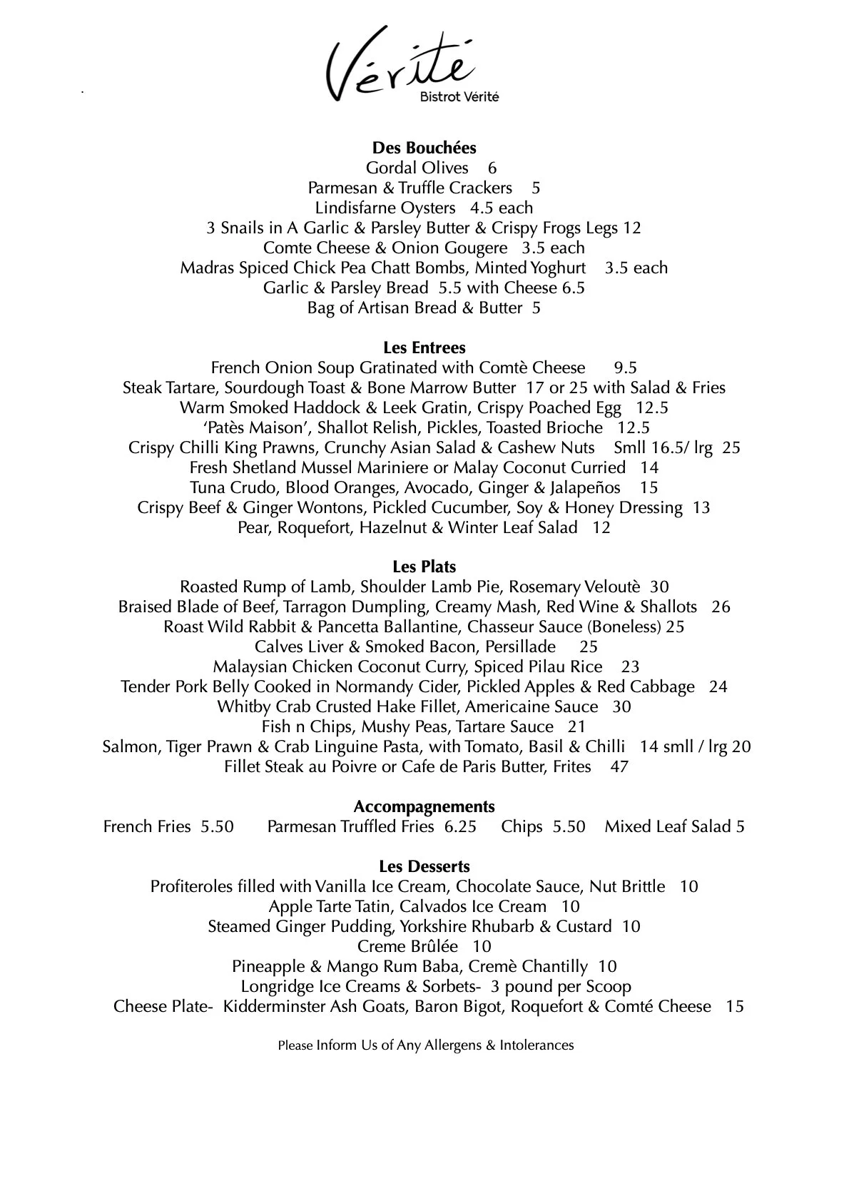 Menu - 10th February