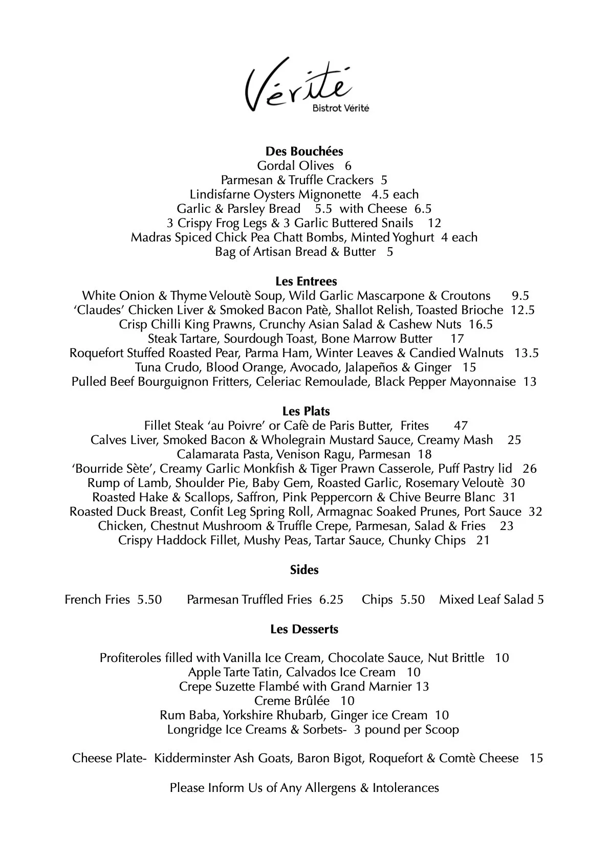 Menu - 3rd March