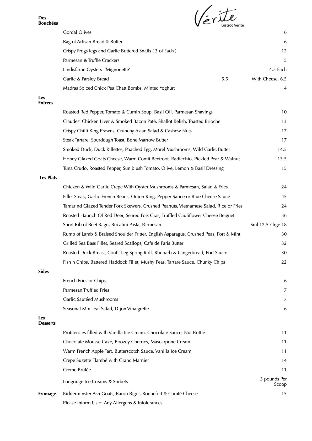 Menu - 7th April