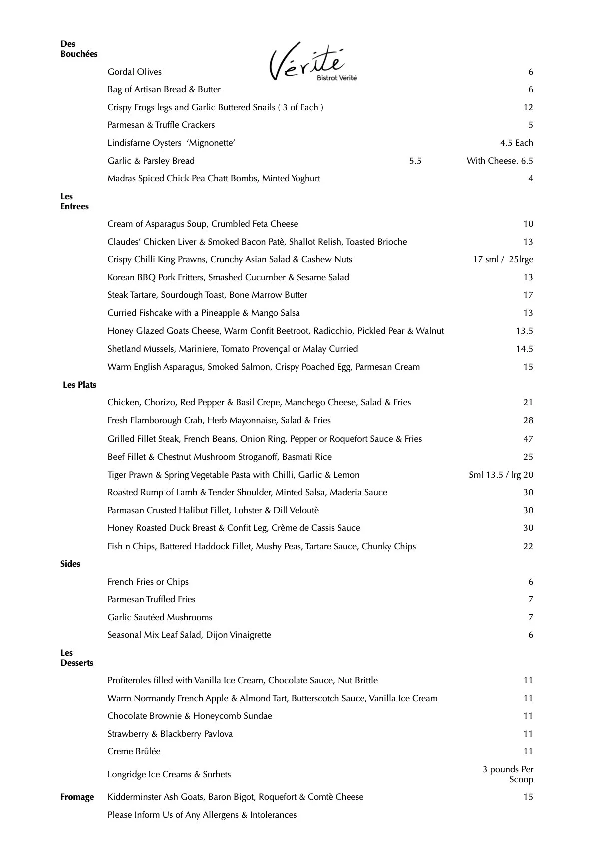 Menu - 12th May