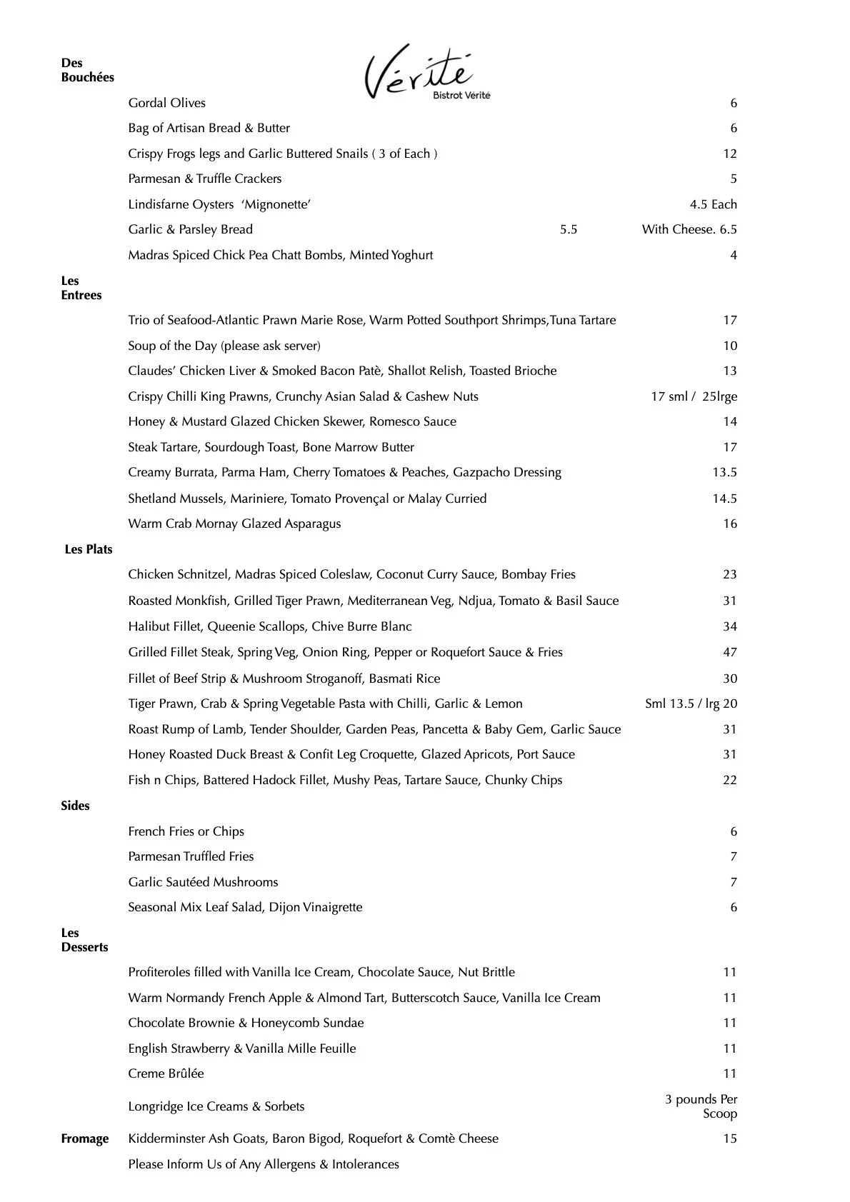 Menu - 9th June