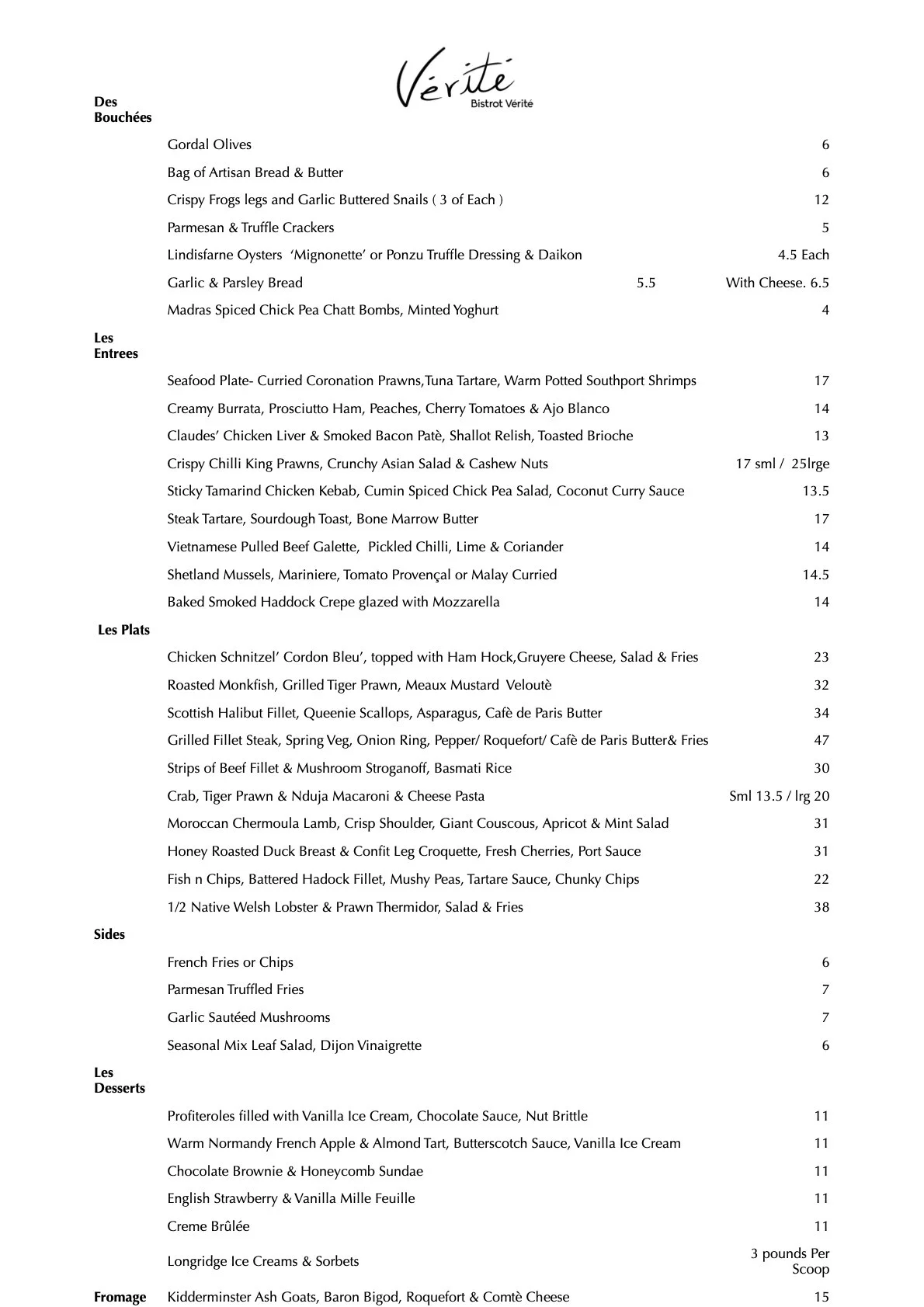 Menu - 20th June