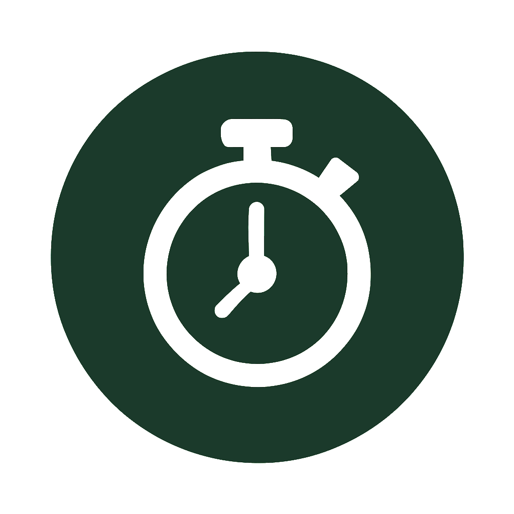 Icon of a stopwatch on a dark green background indicating game time.
