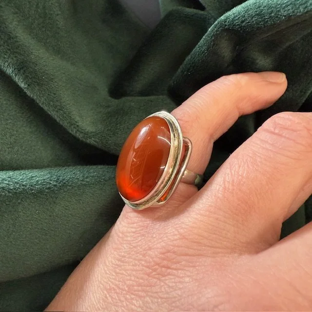 Oval Carnelian Cabochon Sterling Silver Ring