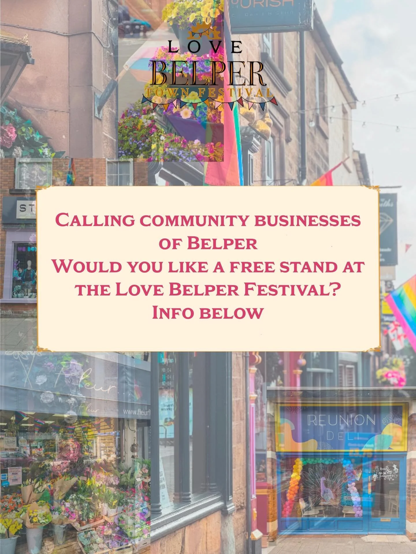 Our very first Love Belper Town festival will be taking place on 26th July 2026. We&rsquo;re inviting community groups to get involved by running a stall on the Market Place. Since the theme of the inaugural festival is 250 years of Belper, we&rsquo;