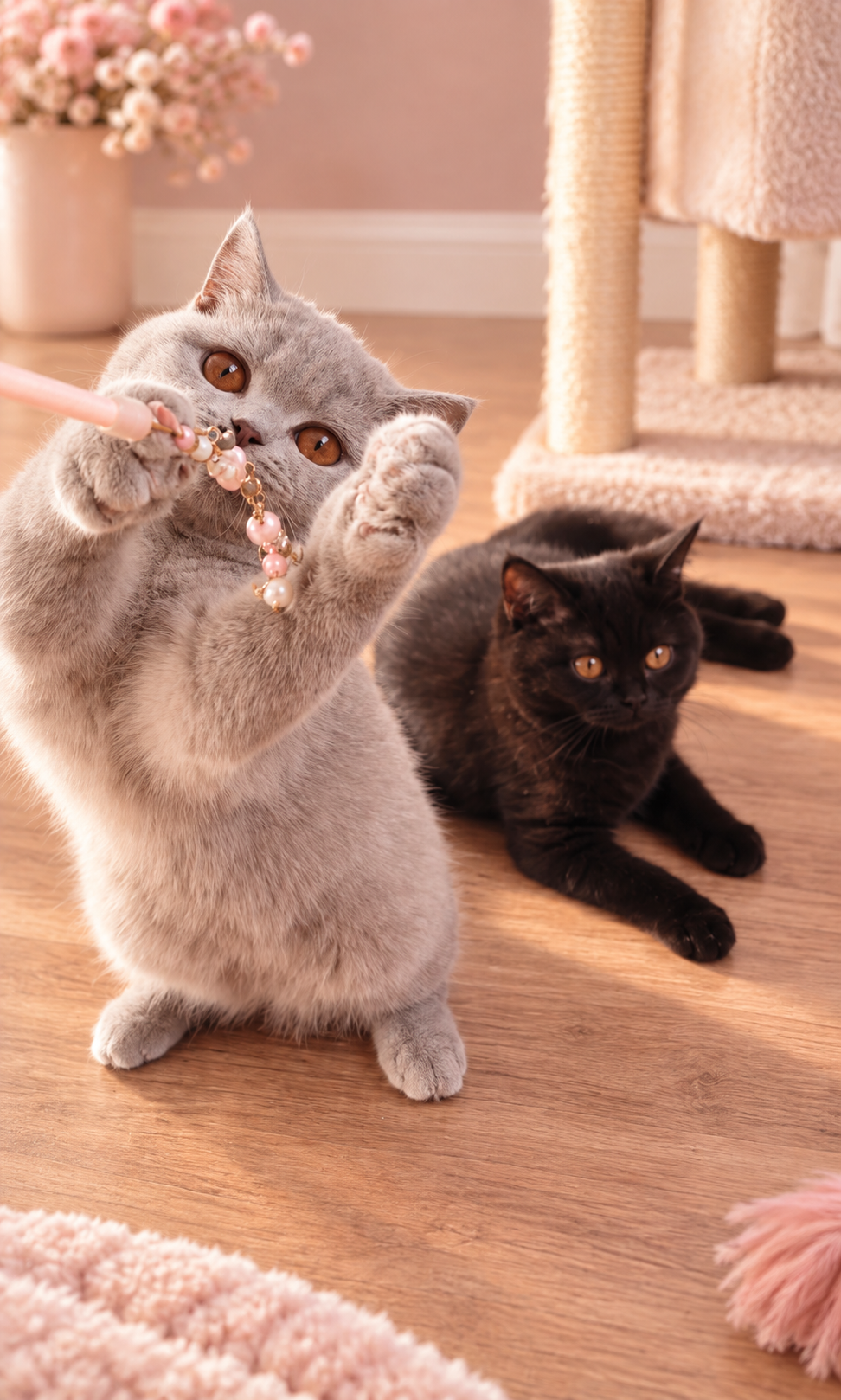 Playful Kittens and Pearl Wand