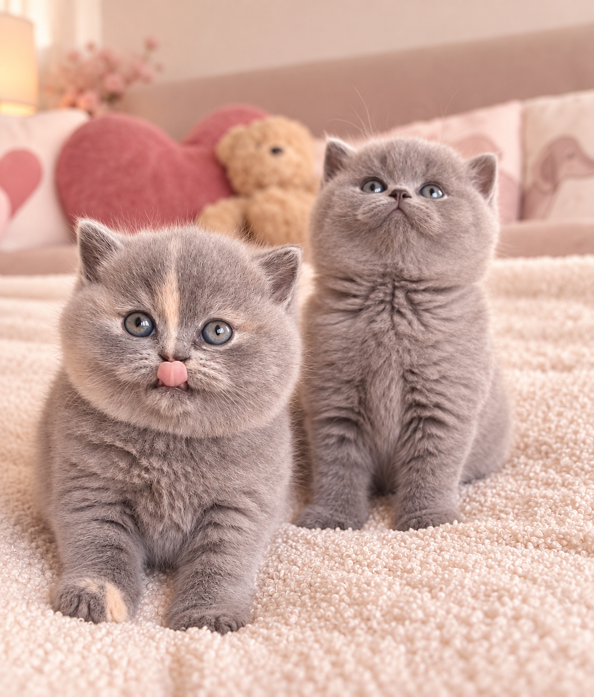 Cosy Pastel Kittens with Heart Cushion