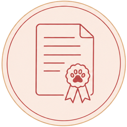 Icon of a certificate or diploma with a paw print seal