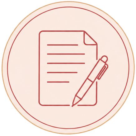 Icon of a document and pen inside a circular border.