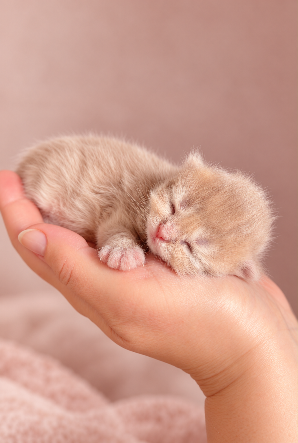 Sleeping Kitten in a Gentle Hand