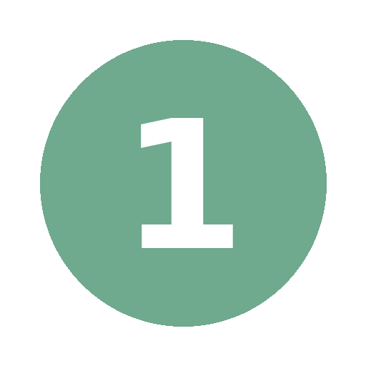 White number 1 on a green circular background, with black border and a dark background behind.