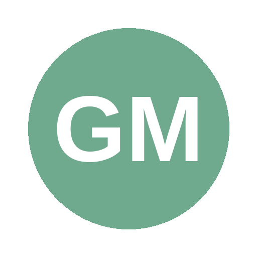 Green circle with white letters 'GM' inside.