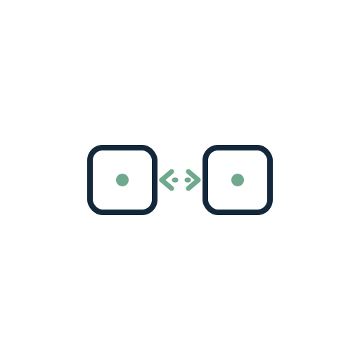 Icon representing a pairing or connection between two devices, with arrows indicating bidirectional communication.