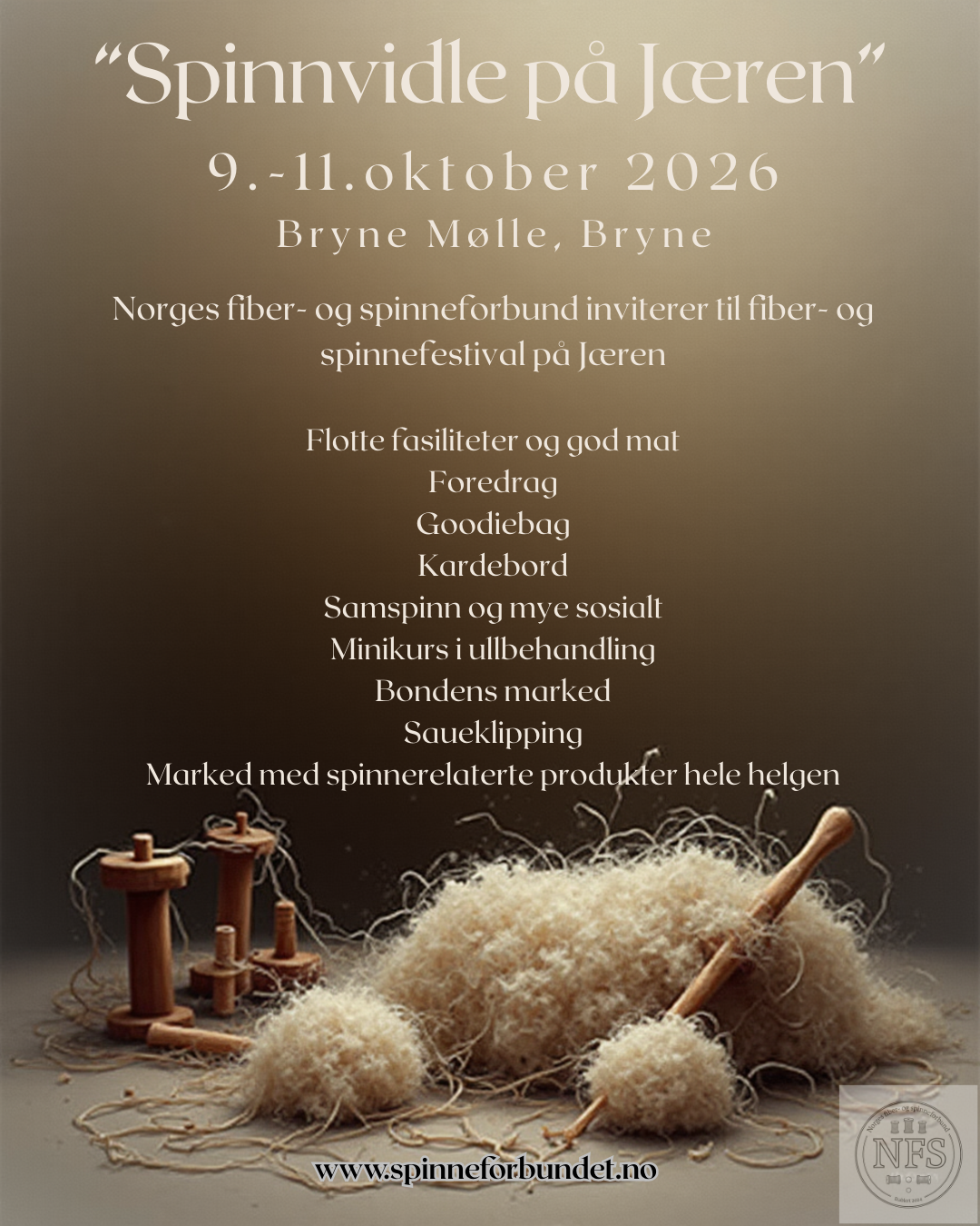 “Spinnvidle på Jæren” 9.-11.oktober 2026, Bryne Mølle