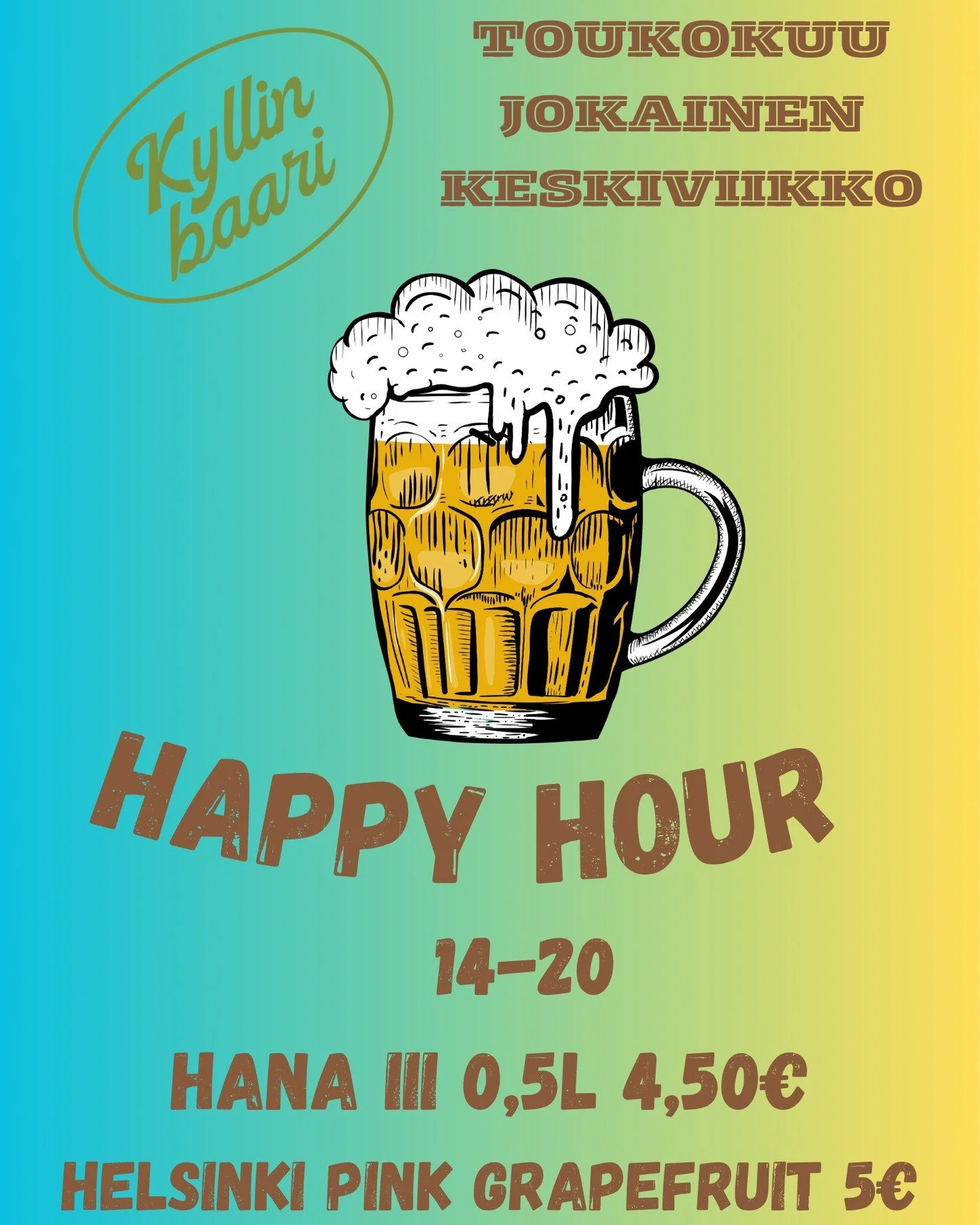 Toukokuun iloisten tuntien tarjoukset olkaapa hyv&auml;.
N&auml;ill&auml; herkuilla menn&auml;&auml;n toukokuun jokainen keskiviikko klo 14-20.
Tervetuloa 🫵🤩