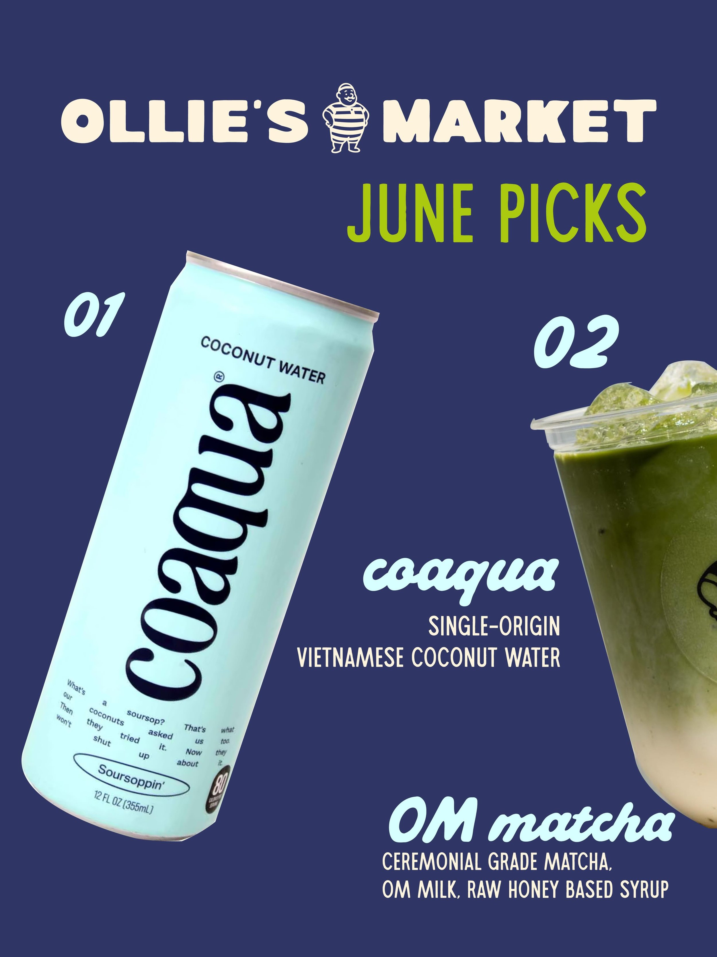 Heading to the river? 🌊 Stop at Ollie&rsquo;s first! 
01 @coaqua single-origin Vietnamese coconut water 💧 
02 @olliesgoods OM matcha 🍵 
03 organic macarons (made locally by @bella.thebaker23)
04 @olliesgoods Bronson, Ollie&rsquo;s version of an It