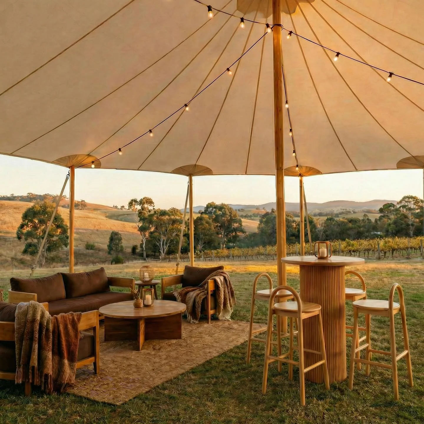 Style your wedding or event with our modern furniture.

Willow lounges in cocoa paired with natural Loop Stools and Ribbed Bar Tables. The cosy look this Autumn against open country settings.

If you&rsquo;ve got style and like to keep your guests co