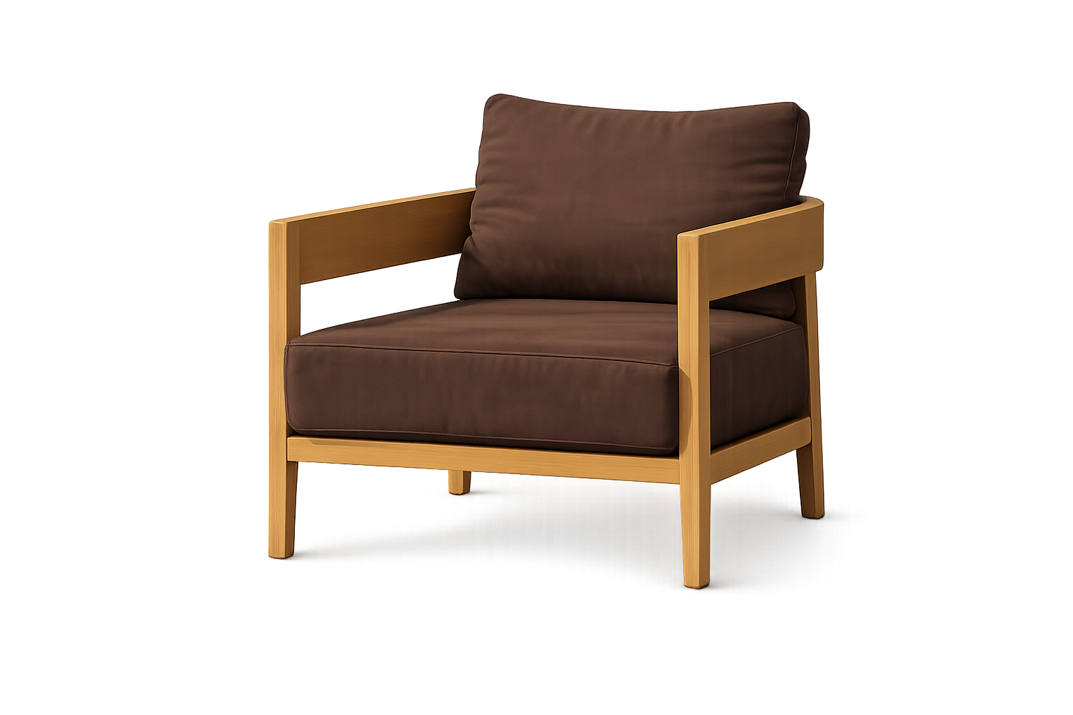 Single armchair with timber frame and brown upholster