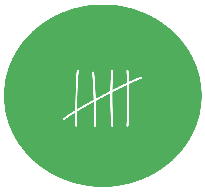 Green circle with white tally marks drawn across its surface. Execution including KPIs and Priorities  is one of the four pillars and major decision for Scaling up. Ask Joanne Karkour for more.