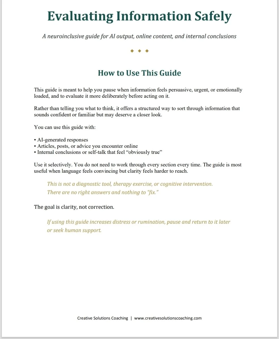 Evaluating Information Safely: A Neuroinclusive Guide for AI Output, Online Content, and Internal Conclusions