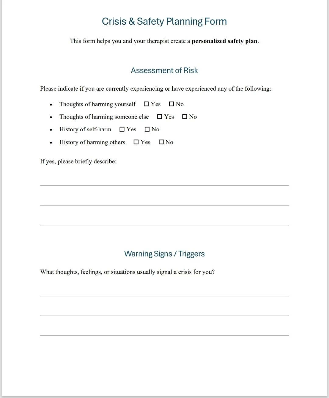 Crisis & Safety Planning Form