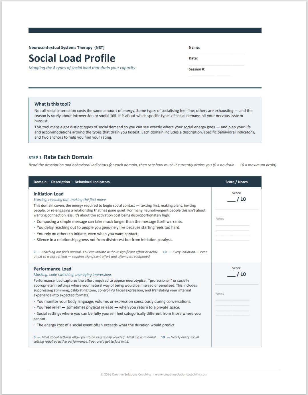 Social Load Profile | 8-Domain Social Energy Assessment