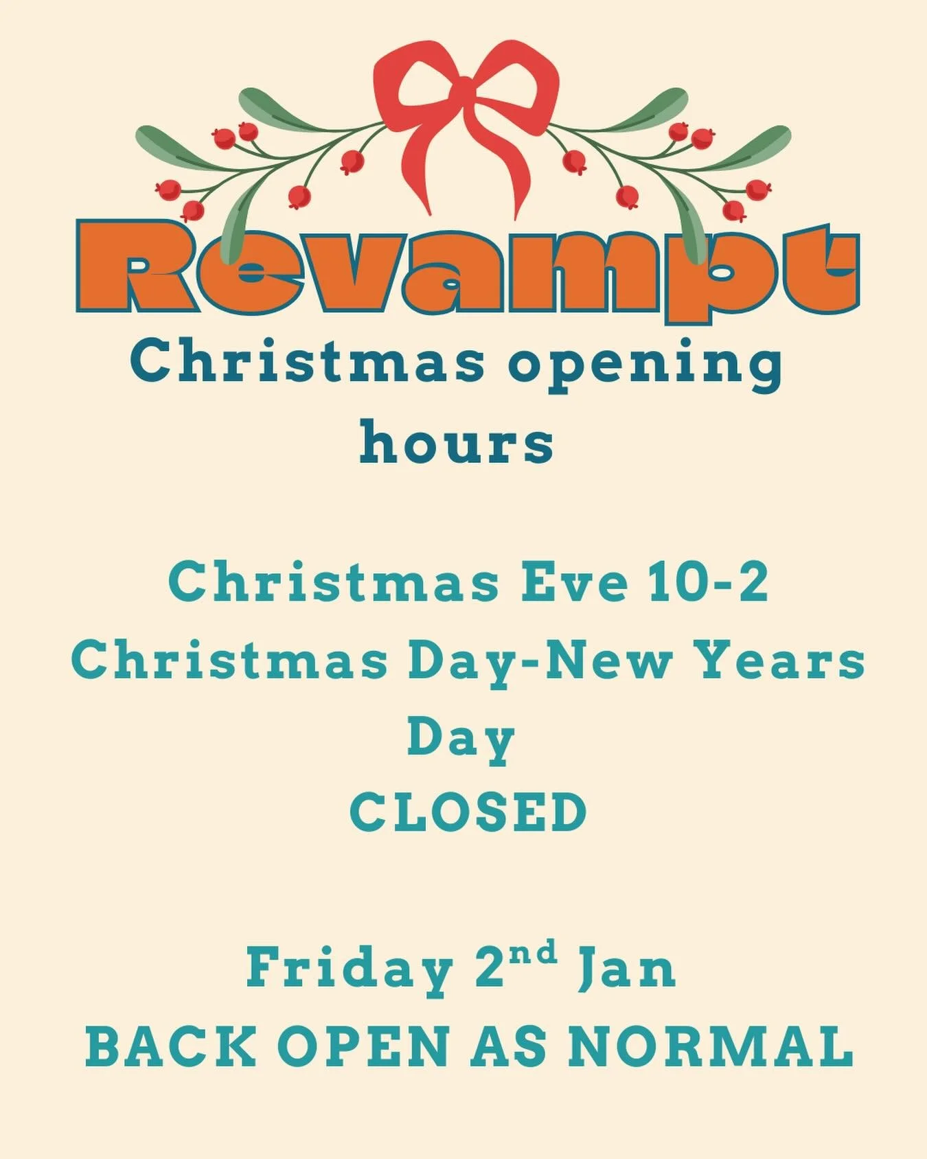 Here are our opening hours for the festive period🎄

Wishing you all a very Merry Christmas and we will see you all in the new year! 

Love Paul and Meg x