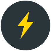 Yellow lightning bolt icon on dark circular background