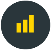 Yellow bar chart icon on dark circular background