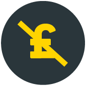 Yellow pound sign with a diagonal line through it on a dark circular background