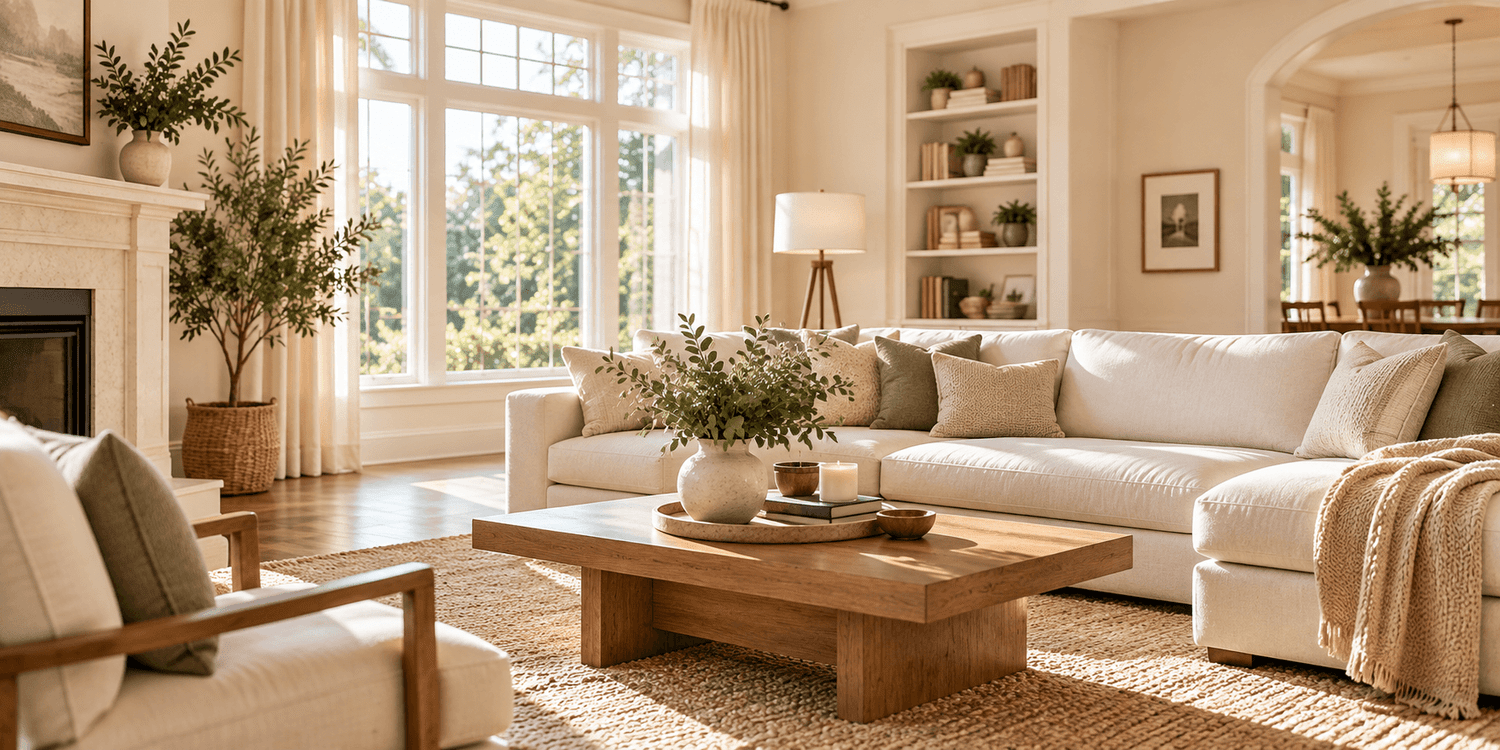 Beautifully cleaned living room with warm natural light