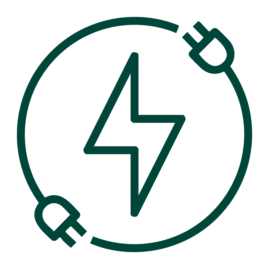 Icon of a power plug with a lightning bolt in the center, indicating electrical power or charging.