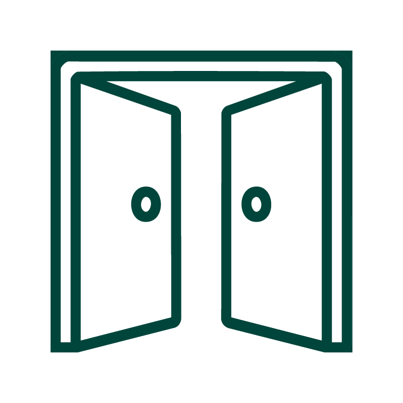 Outline of an open door viewed from the front.