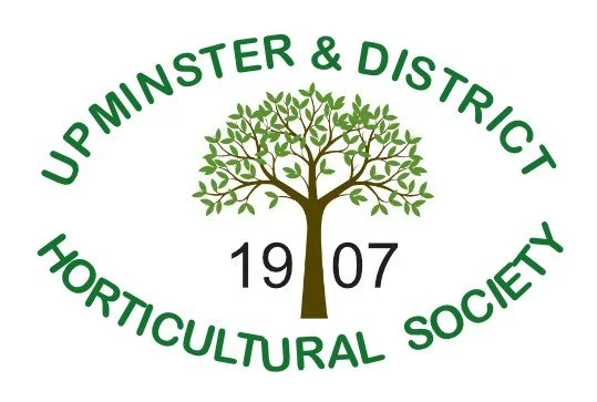 Logo of Upminster & District Horticultural Society featuring a tree with green leaves and the text "UPMINSTER & DISTRICT 1907 HORTICULTURAL SOCIETY" in green and black.