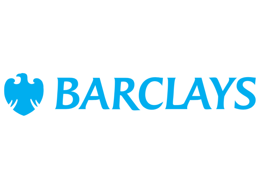 Barclays logo with a blue eagle icon on the left and the word 'Barclays' in blue text on a black background.
