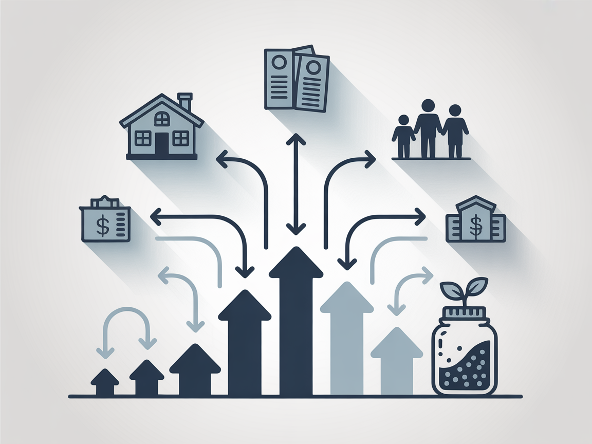 Infographic showing how income supports lifestyle expenses, home, and savings in the UK