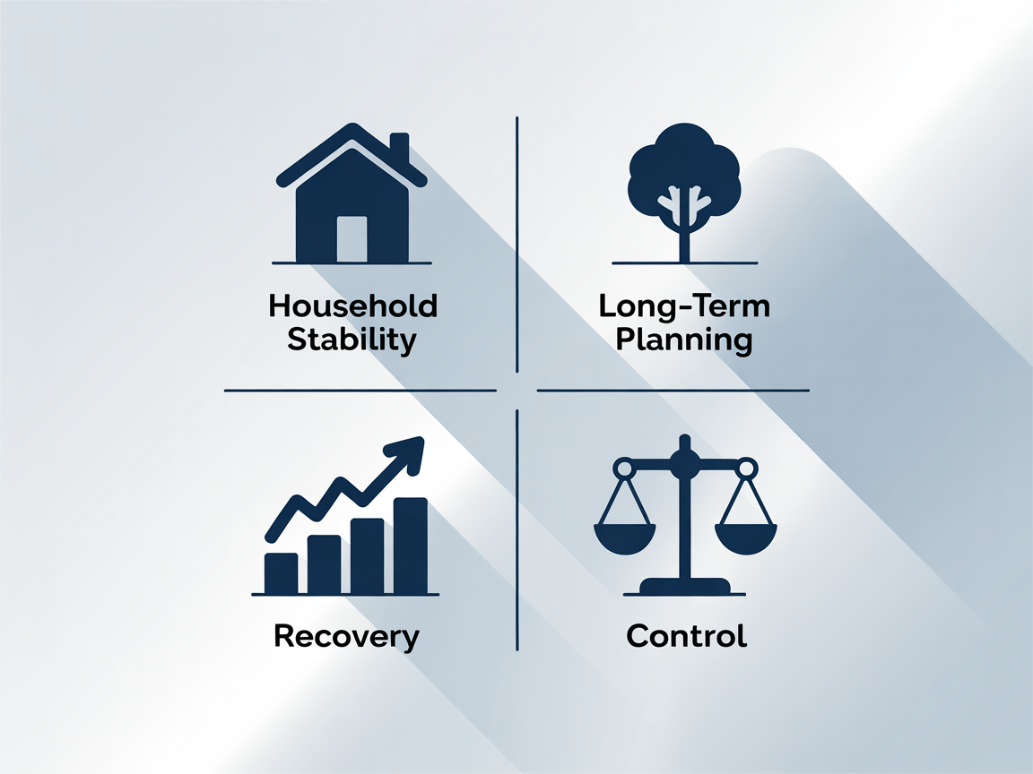 Infographic showing four benefits of income protection including stability, planning, recovery and control