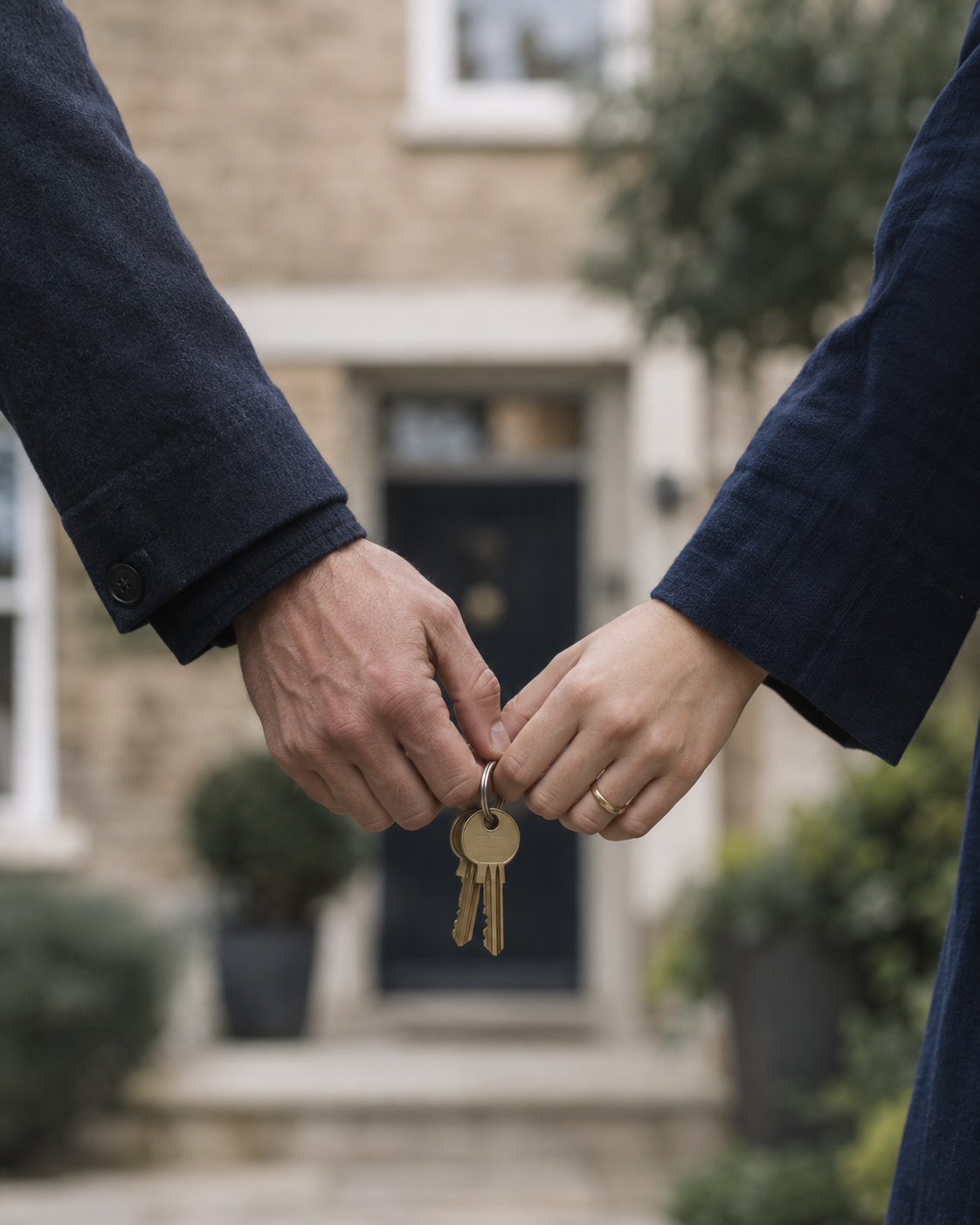 A couple's hands together holding house keys, representing independent mortgage advice from Turkington Davis