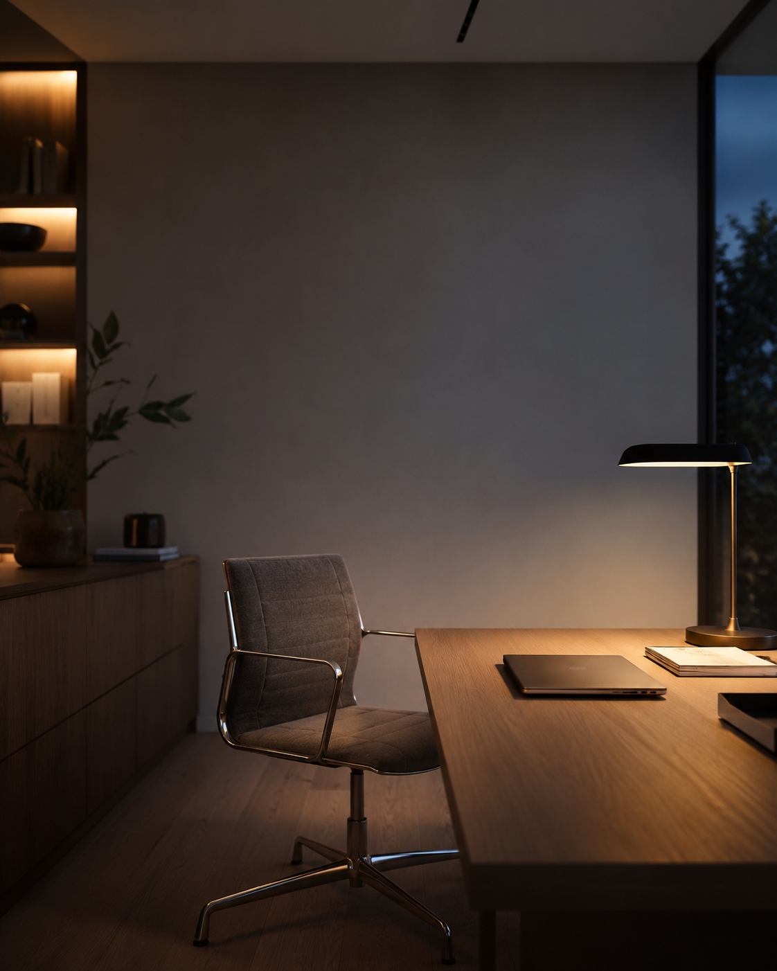 A quiet office desk in the evening light, symbolising money sitting idle without a plan