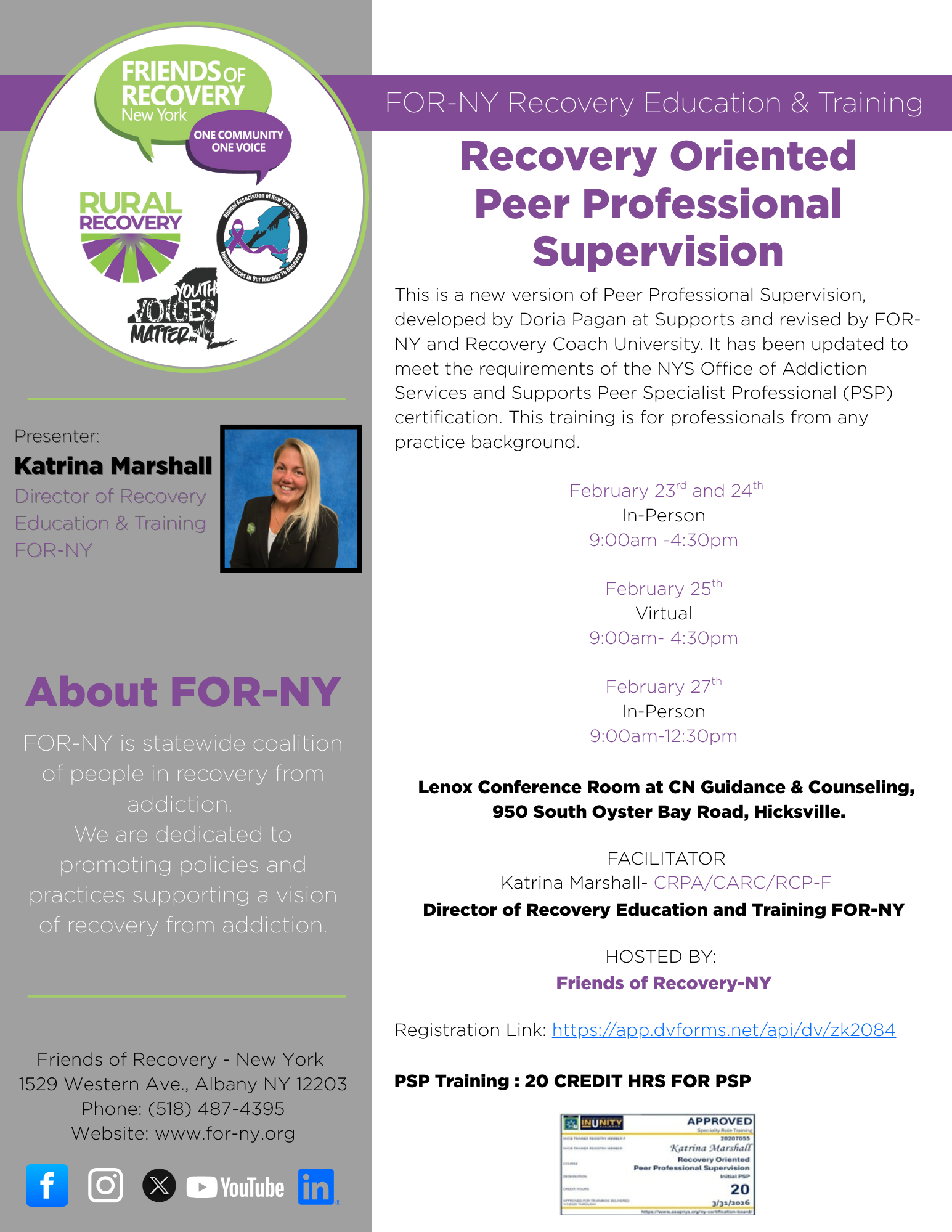 Training Flyer- Recovery Oriented Peer Professional Supervision (updated 1-21-2026).png