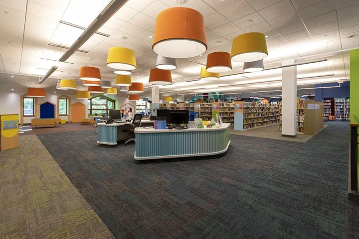 Palos Heights, IL 
Project 1: Youth Services + Teen Interior Renovation - 8650 SF/$1,300,000 
description: 
The new youth and teen area at the Palos Heights Public Library is located on the second level and includes staff workroom and office, the