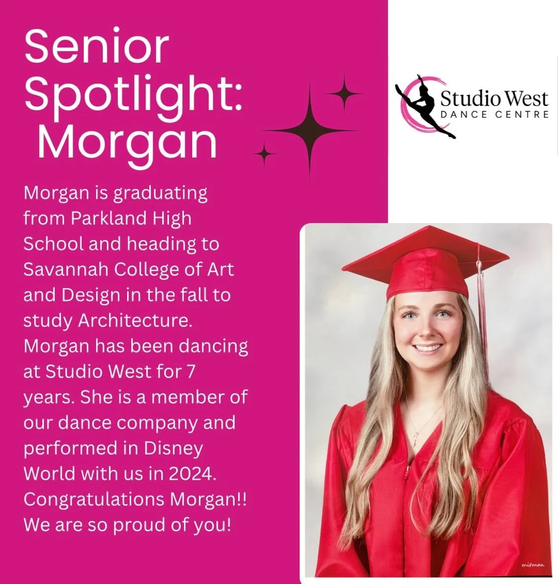 Congratulations Morgan! Wishing you much success in your future! Continue to shine bright!🌟🖤🩷🌟