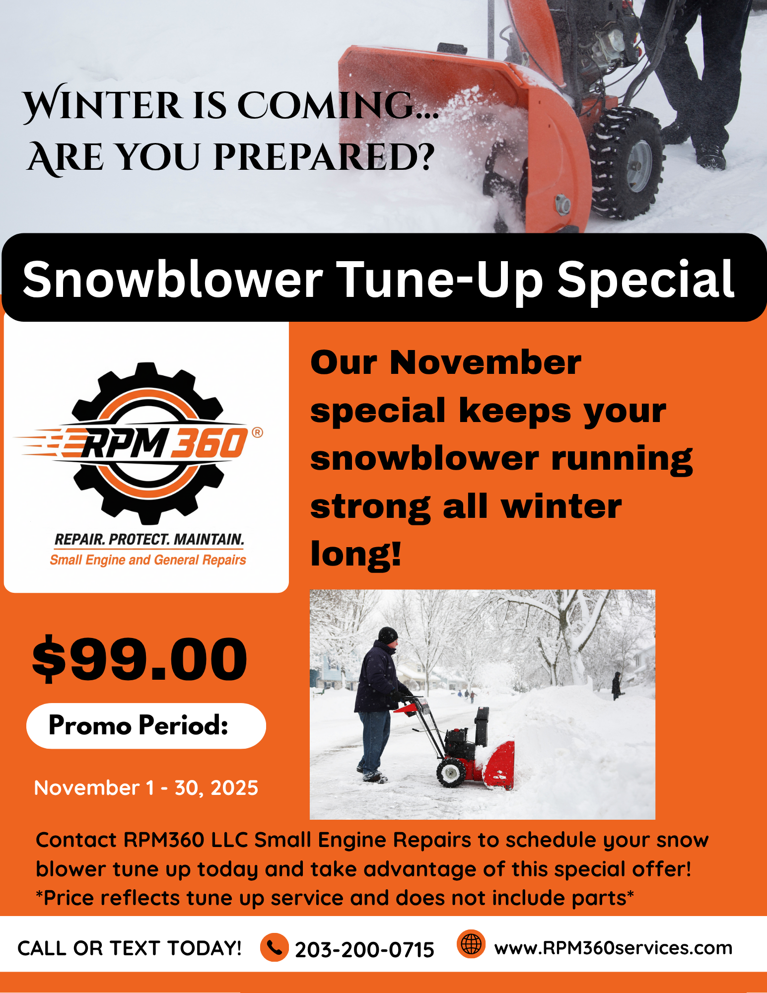 snowblower tune-up repair sale