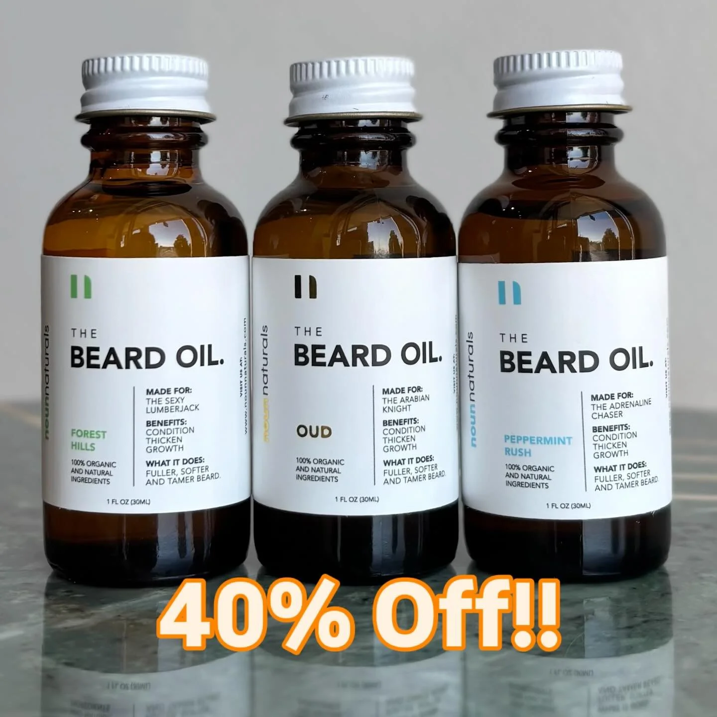 Come in for your chance to grab one of our most popular brands, @nounnaturals at a great price! Options are Peppermint and Forest Hill (pine scented) in our standard oils and Oud as our luxury line. 

Now 40% off ⬇️💰💈