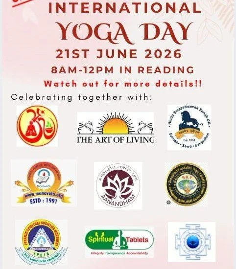 Poster showing logos of nine organisations that will be joining in celebrating International Yoga day in Reading