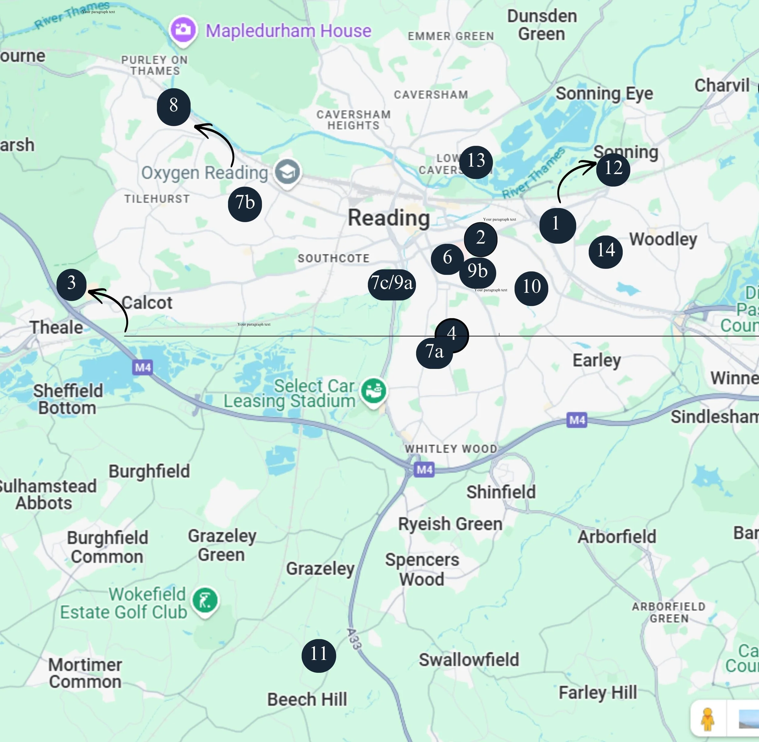 map of Reading areas showing where the RGWN members sites are