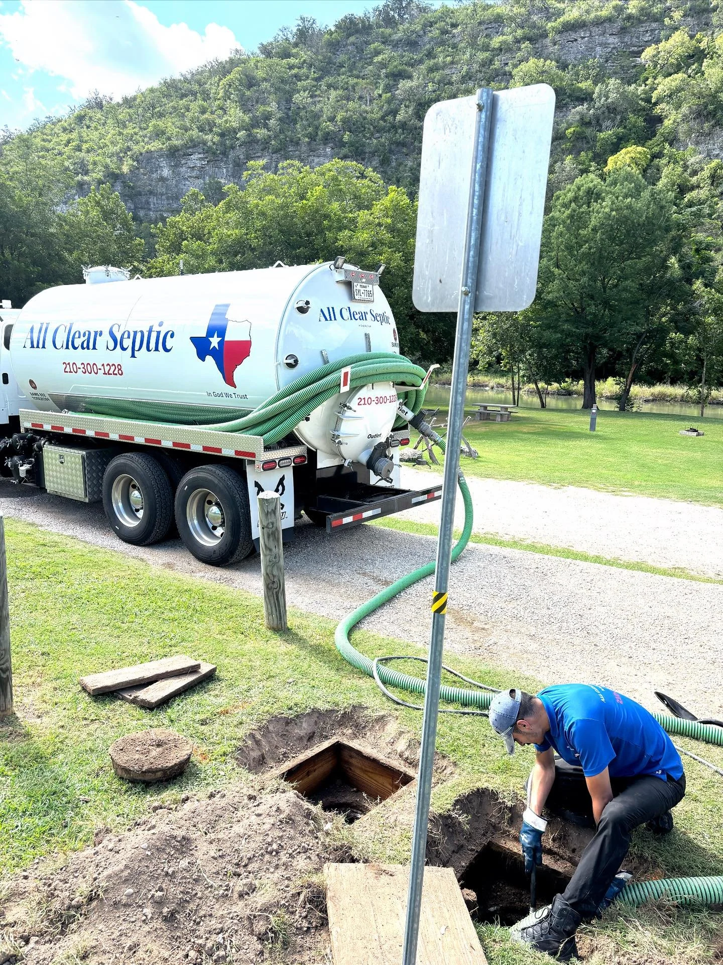 Field technician, Julius, is doing routine maintenance on a RV wash out tank at a campsite off the Guadalupe river. When the septic tank reaches full capacity it requires both pumping and cleaning to ensure optimal functioning. #septic #septictank #s