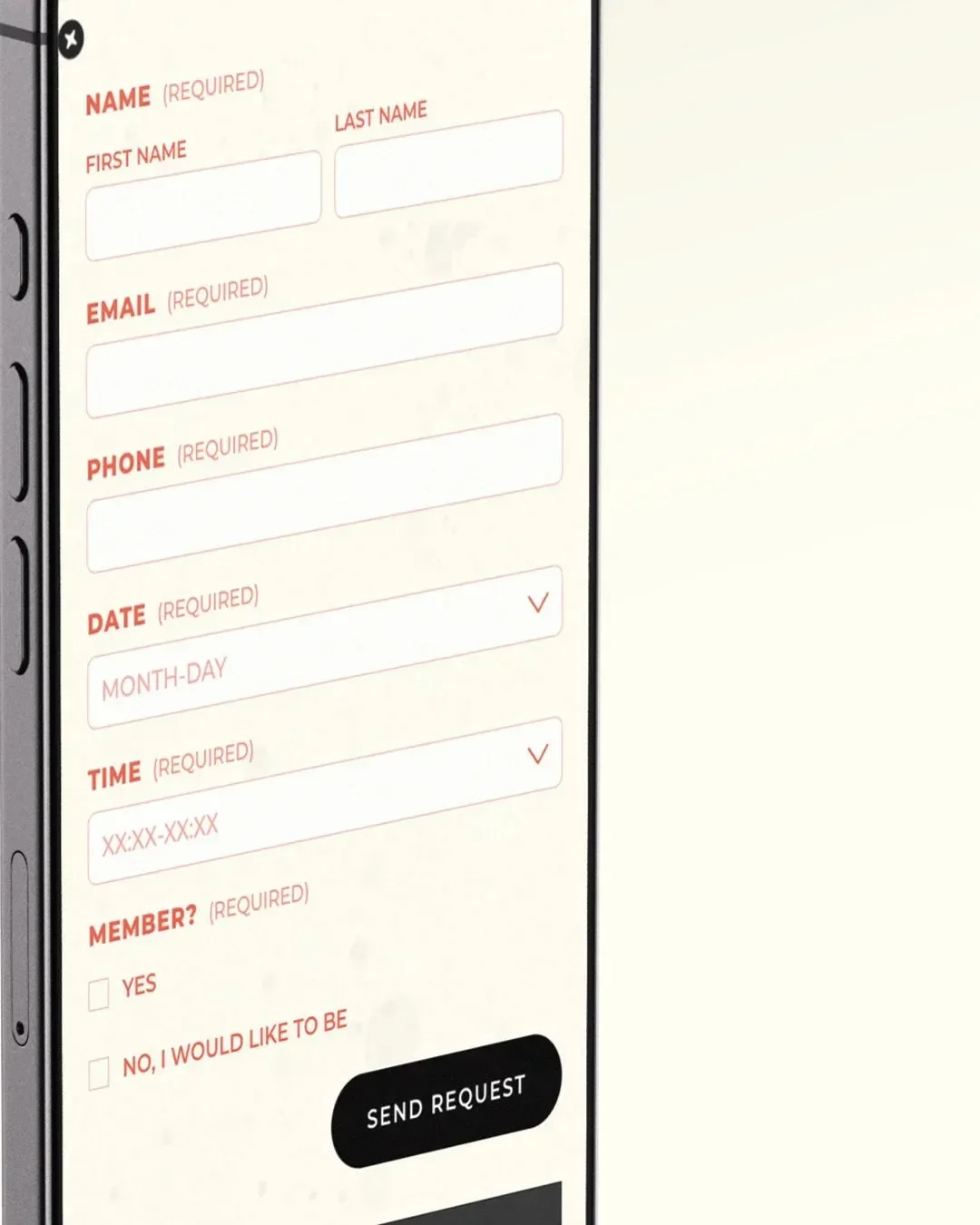 Smartphone displaying contact and booking form on Luleå Skatepark website, designed for easy user interaction and mobile accessibility.