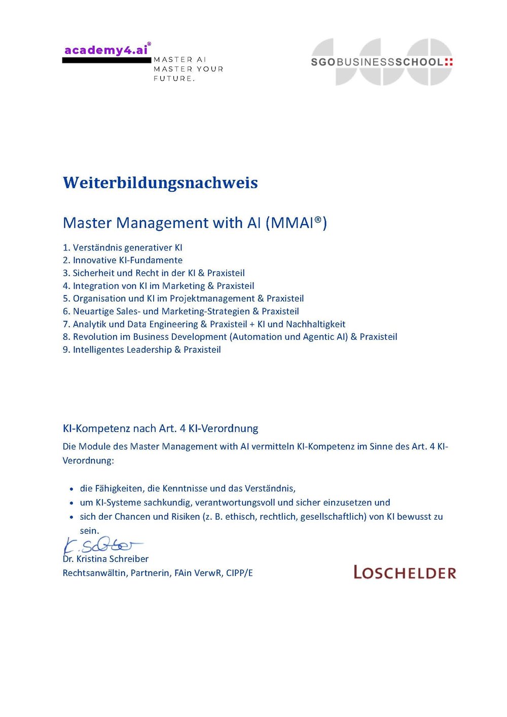 Weiterbildungsnachweis Master Management with AI, Seite 2