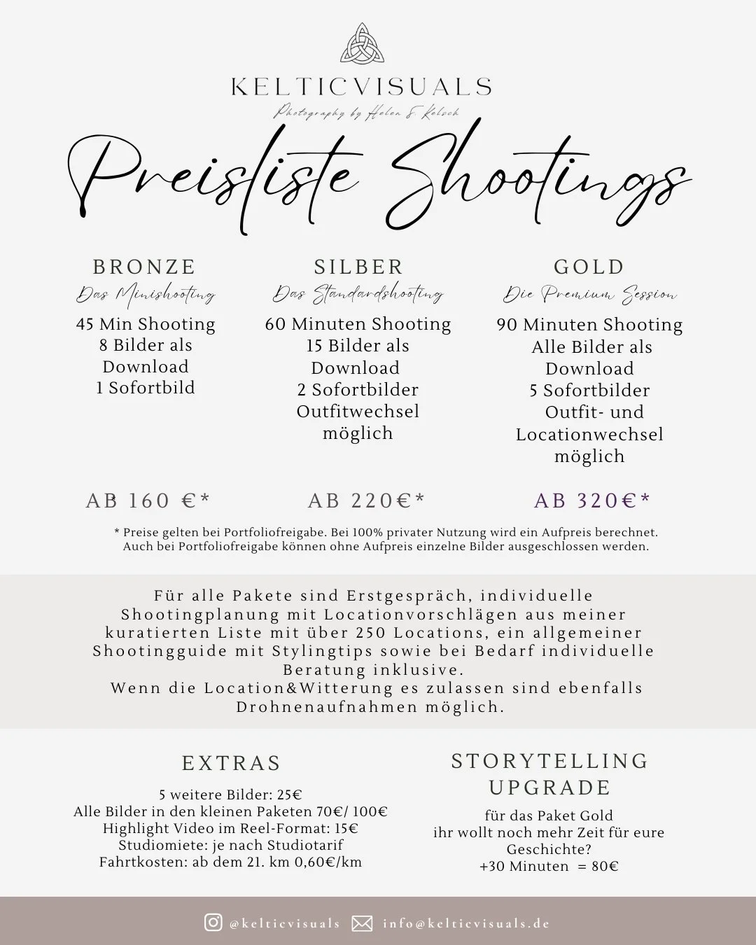 Preisliste Fotoshooting Kelticvisuals